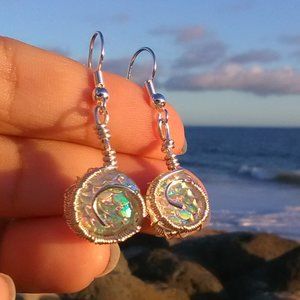 Silver Wrapped White Mermaid Earrings